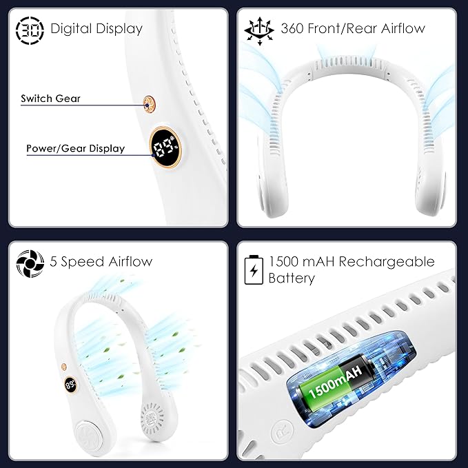 Portable Rechargeable Hands Free Neck Fan